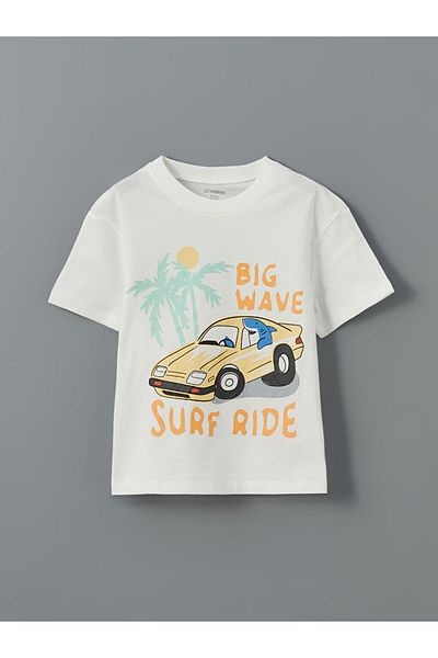 LC Waikiki Ecru LCW Kids Ecru Crew Neck Sequin Κεντημένο κοριτσίστικο T-shirt
