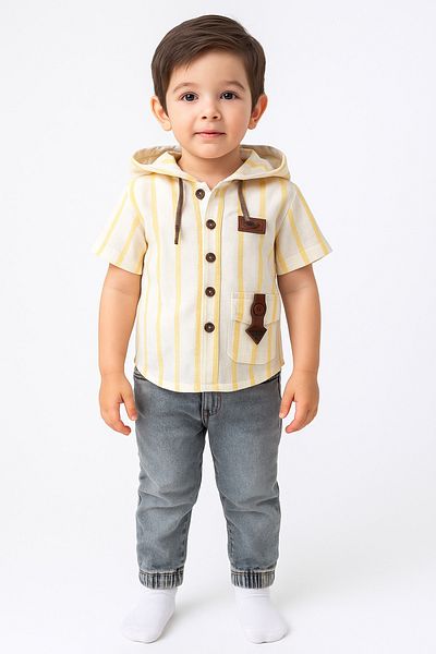 Uğur bebe Boy's Hooded Striped Shirt and Jeans Set |   Summer Stylish Combination (Last 1 Piece)