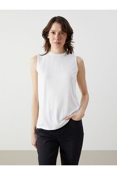 LC Waikiki Lcwaikiki Classic Ecru V-Neck Shiny Look Women's T-Shirt
