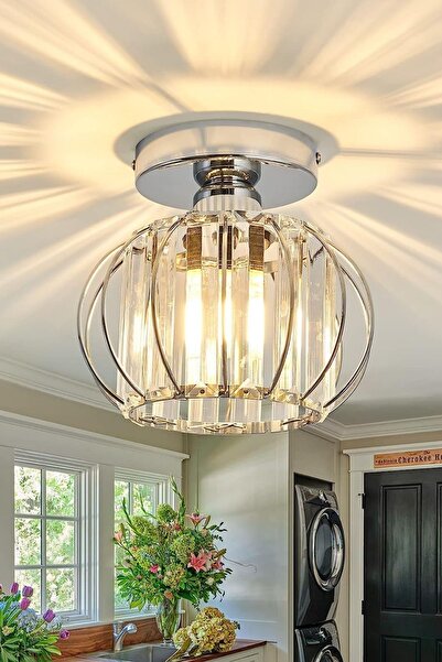 Luna Lighting Bella Luce Model Krom Renk Kaplama Metal Kristal Taşlı Yatak Salon Oturma Odası Plafonyer Avize
