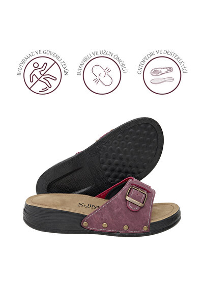 XJIM Women's Burgundy Orthopedic Slippers Hallux Heel Spur Bone Protrusion Supported Comfortable Daily Summer