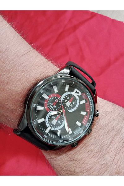 Brality Men's Wrist Watch ... (Stitched) Black Leather Cord... Black Color Round Case- 6069
