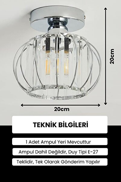 Luna Lighting Bella Luce Model Krom Renk Kaplama Metal Kristal Taşlı Yatak Salon Oturma Odası Plafonyer Avize