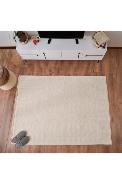 Evidea Soft Ruut Rutenna Halı - Ekru - 120x180 cm