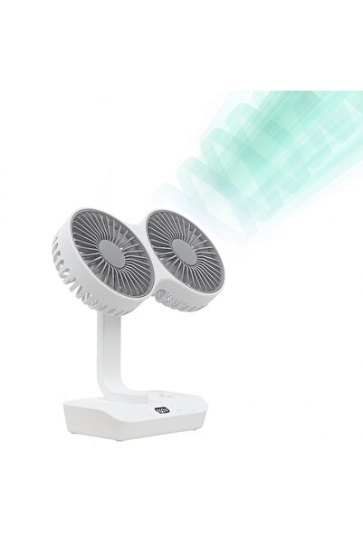 Coverzone Çift Başlı Taşınabilir USB Şarjlı Fan, LED Gece Lambası ve 270° Dönebilir Baş, Ev, Ofis, Kamp CZ-01X