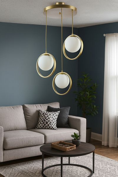 Modavize Nina Modern Living Room - Closed Glass Triple Chandelier with Metal Ring - Kitchen and Bedroom