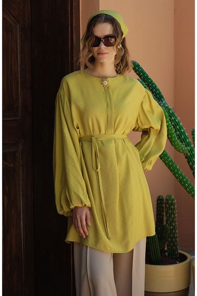 Fatma Atasoy Balloon Sleeve Sunshine Oil Green Tunic