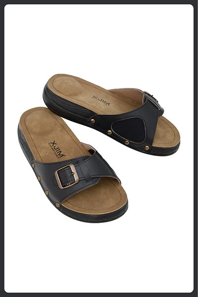 XJIM Women's Black Orthopedic Slippers Hallux Heel Spur Bone Protrusion Supported Comfortable Daily Summer