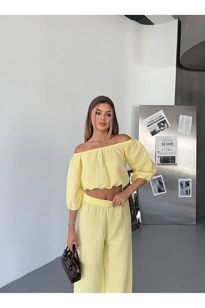 İLKCET MODA Muslin Fabric Madonna Collar Bottom Top Set