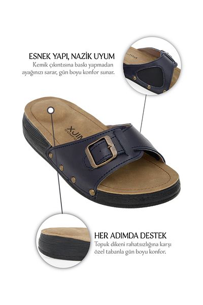 XJIM Women's Navy Blue Orthopedic Slippers Hallux Heel Spur Bone Protrusion Supported Comfortable Daily Summer