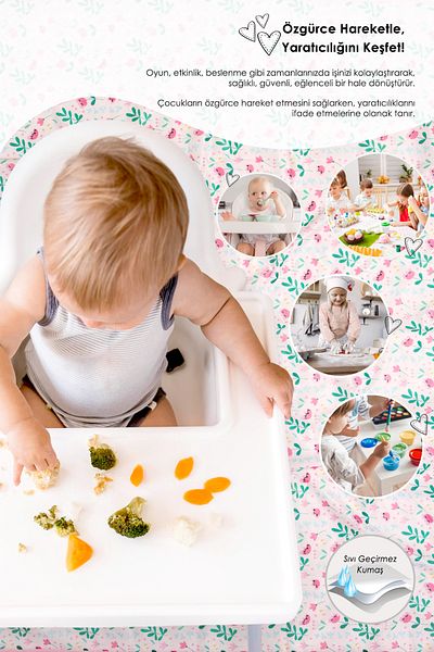 HAMUR Αδιάβροχο υγρό 140x140 cm Baby Kids Play Activity Activity Nutrition Cover Flowy