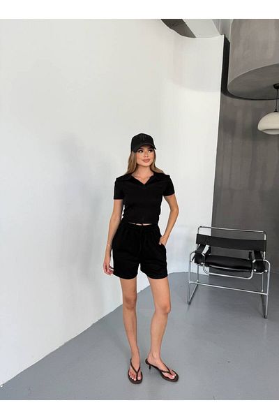 İLKCET MODA مجموعة شورت تي شيرت برقبة على شكل حرف V من القماش المودال