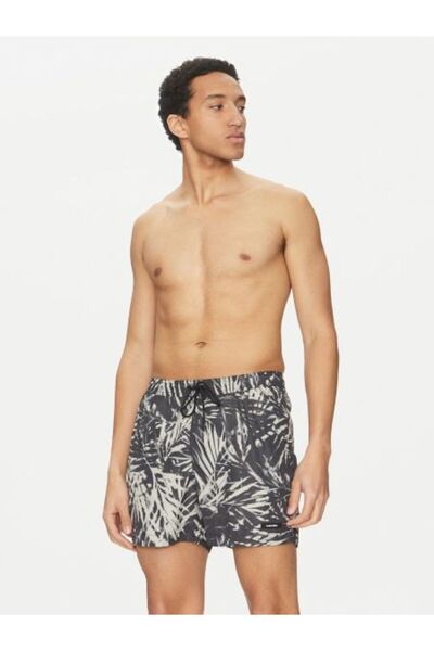 Calvin Klein Men Palm Black Medium Drawstring-Pr Boardshorts
