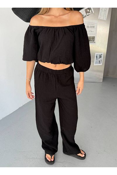 İLKCET MODA مجموعة قماش الموسلين مادونا ياقة سفلية علوية