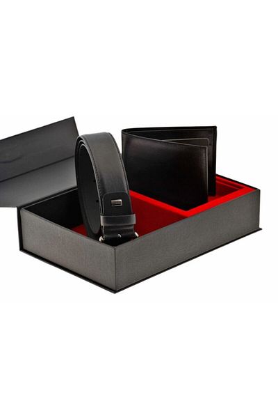 Sarar Men's Black Wallet Belt Set of 2