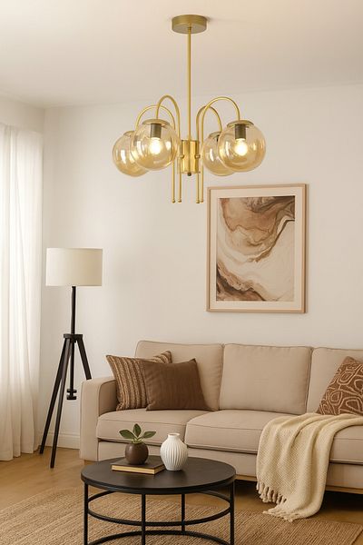 Modavize Zerrin Modern Design Living Room Dining Room Kitchen Antique Color Honey Glass Pendant Lamp 4-Piece Chandelier