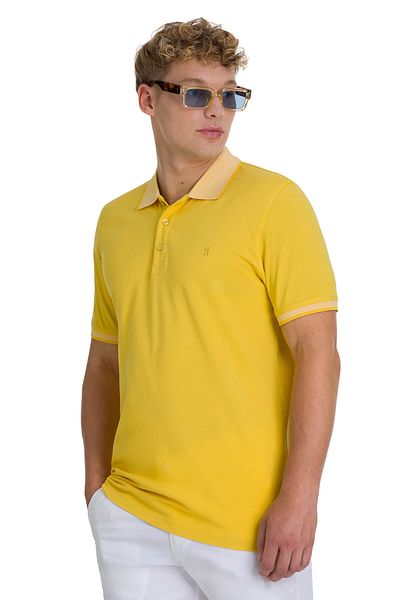 Hatemoğlu Κίτρινο T-Shirt με κανονική εφαρμογή 100% βαμβακερό γιακά πόλο