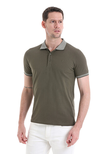Hatemoğlu Khaki Regular Fit Plain 100% Cotton Polo Neck T-Shirt