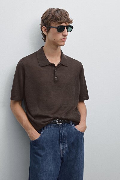 Massimo Dutti %100 keten triko polo yaka t-shirt