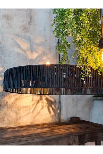MDZN Black Cat 100X100 - Bohemian Rustic Jute Wicker Chandelier Ceiling Lighting