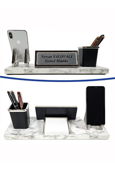 prozenis Vizyon Beyaz Mermer Desenli Ofis Masa İsimliği Kalemlik Seti Yeni İş...
