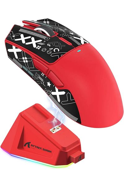 Choice Red Attack Shark X11 Wireless Mouse , PAW3311 22000DPI 400IPS 3-Mode Connection 2.4GHz/Bluetooth RGB