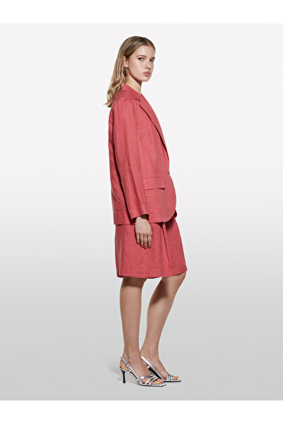 Sisley Women's Dark Pink 100% Linen Pleated High Waist Bermuda Shorts