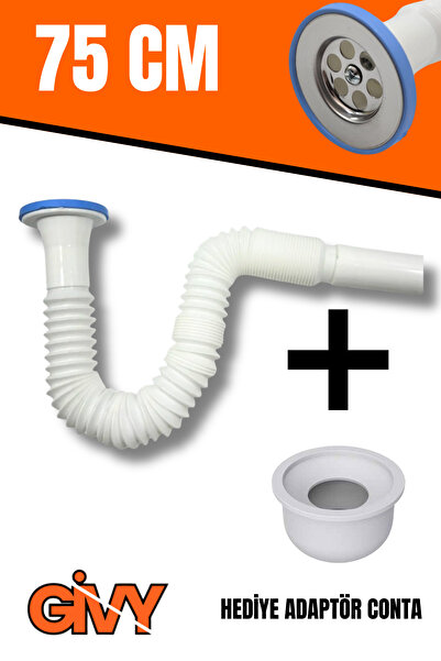 GİVY Beyaz Körüklü Lavabo Sifonu 75 Cm | Esnek Lavabo Gideri | Adaptör Contal...