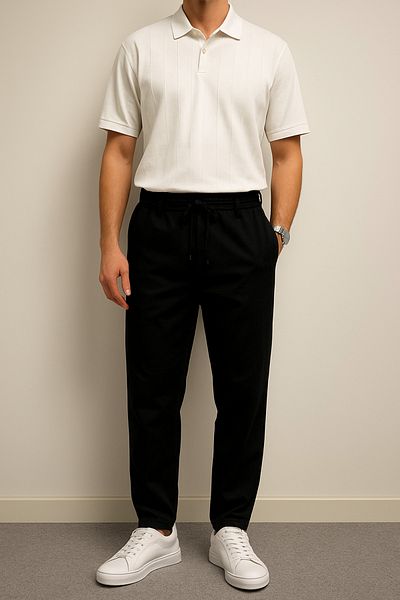 ÖNDER MODA Men's Black Color Quality Stretchy Lycra Ankle Length Fabric Trousers