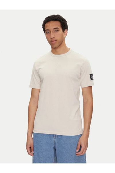 Calvin Klein Men Beige Badge Regular Short Sleeve T-Shirt
