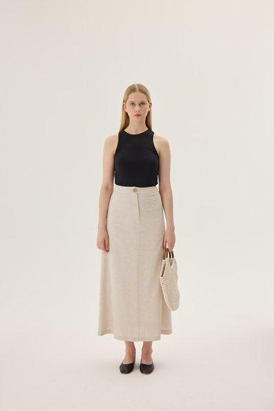 Beju be Tek Düğmeli Keten Etek