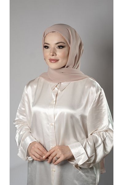 HÜRREM BONE Μπεζ Practical Ready Snap Shawl Chiffon Pipe Bonnet 3001_12