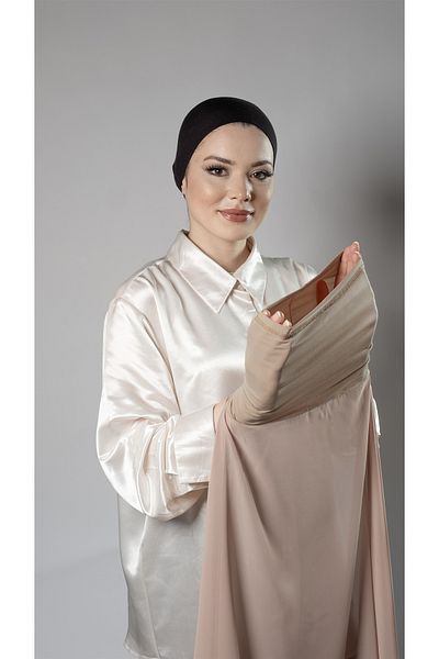 HÜRREM BONE Μπεζ Practical Ready Snap Shawl Chiffon Pipe Bonnet 3001_12
