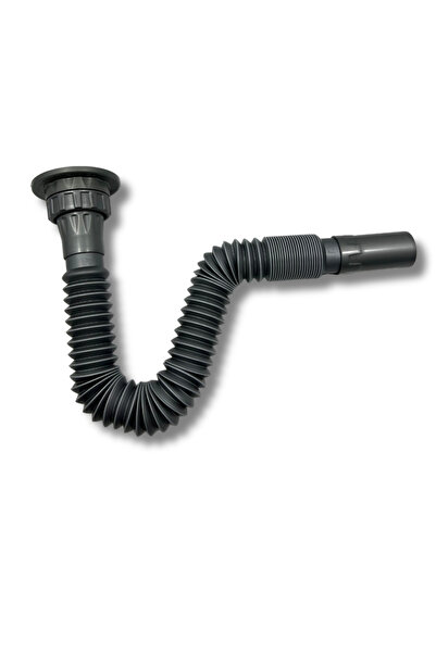 GİVY Aqua Gri Rakorlu Körüklü Lavabo Sifonu 75 Cm | Esnek Evye Gider Hortumu | Mutfak & Banyo Uyumlu