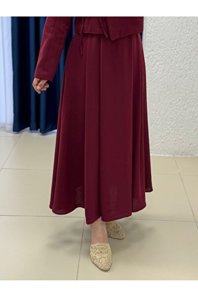 MİHRA STORE Ela Μπουφάν Πλαϊνό Δέσιμο Κοστούμι Φούστα Interlock-EK-Z-227 Βουργουνδία