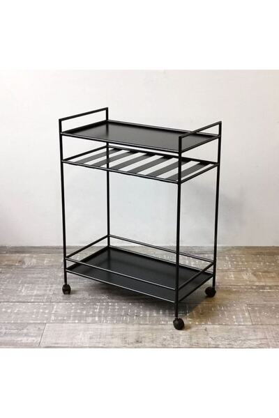 MERZANA Metal Raflı Servis Arabası, Siyah Sunum Arabası