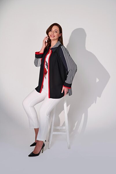DE WHITES Plus Size Striped Jacket