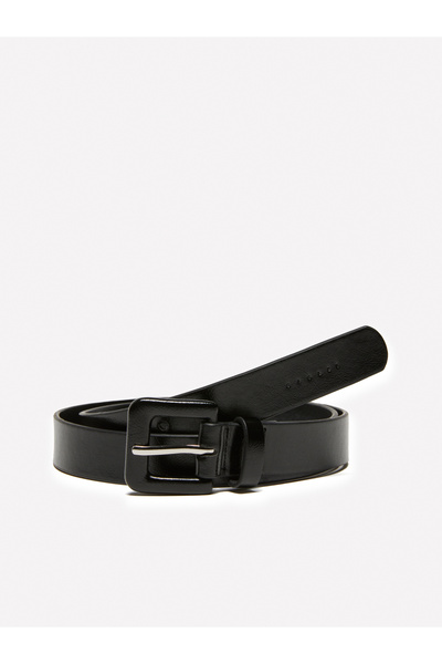 Sisley Women's Black Same Color Coated Buckle Eco-Leather Belt