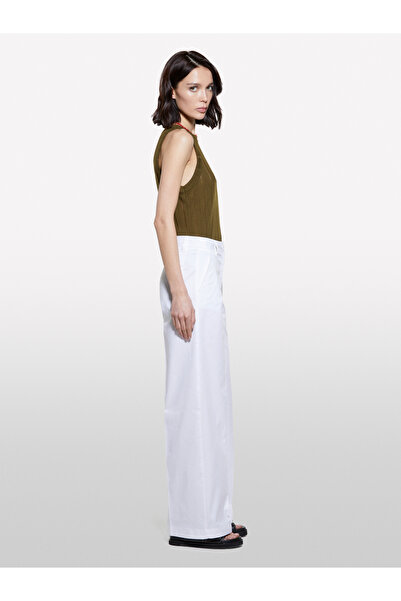 Sisley Women's White Stretch Cotton Regular Waist Wide Leg Pants