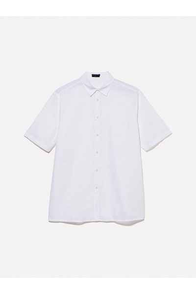Sisley Men's white linen blend regular fit short sleeve shirt