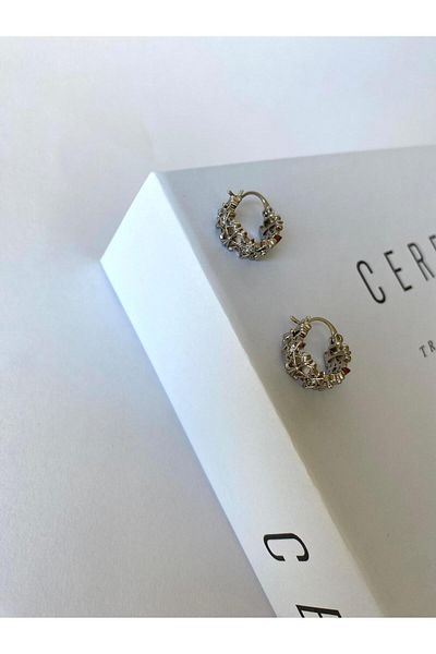 marsel aksesuar Xuping Star Figured Stone Detail Minimal Hoop Earrings