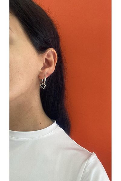 marsel aksesuar Xuping Minimal Clover Zircon Stone Silver Hoop Earrings