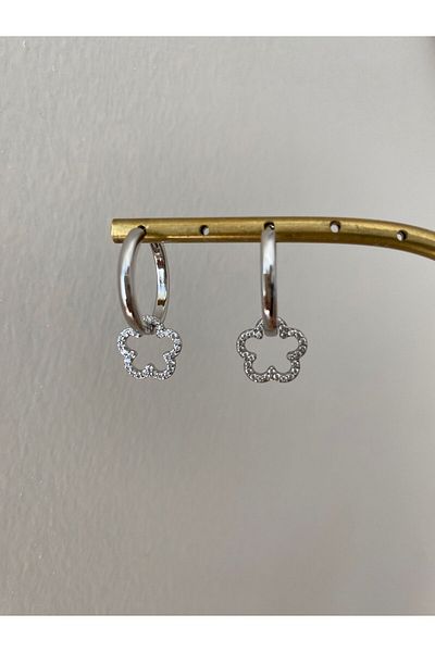 marsel aksesuar Xuping Minimal Clover Zircon Stone Silver Hoop Earrings