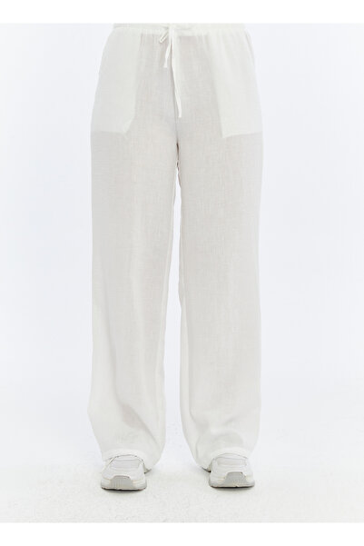 Özge Sibel White Linen Blend Loose-Fit Trousers