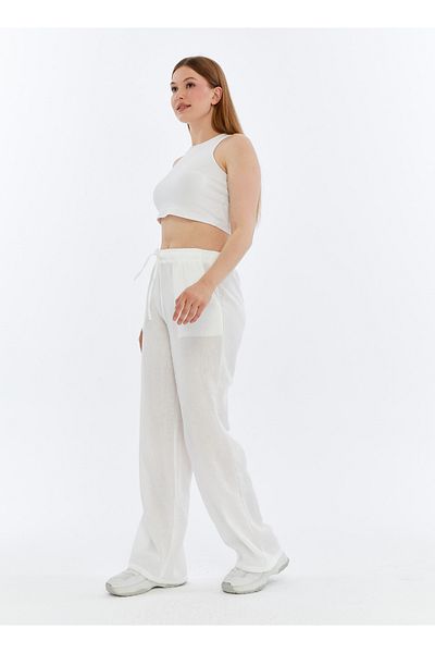 Özge Sibel White Linen Blend Loose-Fit Trousers