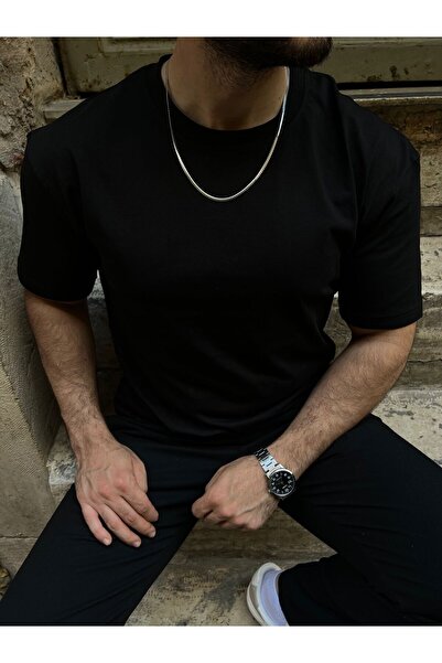 Solvia Officiall Negru simplu basic Semi supradimensionat tricou Ușor de călcat