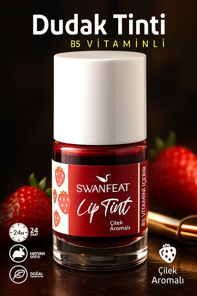 SWANFEAT B5 Vitamin Lip Tint Moisturizing Lasting Strawberry Flavored Red Color Blush and Lipstick