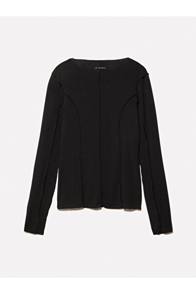 Sisley Γυναικεία μπλούζα με λεπτή εφαρμογή με λεπτομέρεια ραφής από μαύρο βισκόζη
