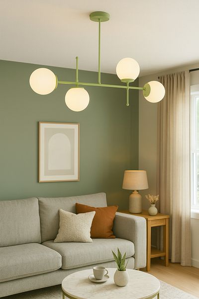 Modavize Feris Modern Design Living Room Kitchen Bedroom Green Color White Glass 4-Piece Chandelier