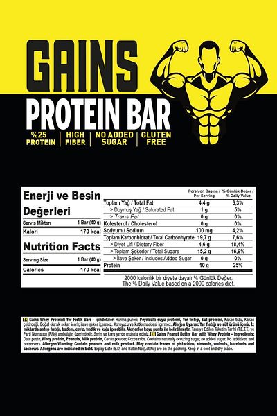 Frapella Gains Whey 25% Protein Ground Peanut Bar 40 Gr X 12 Pieces